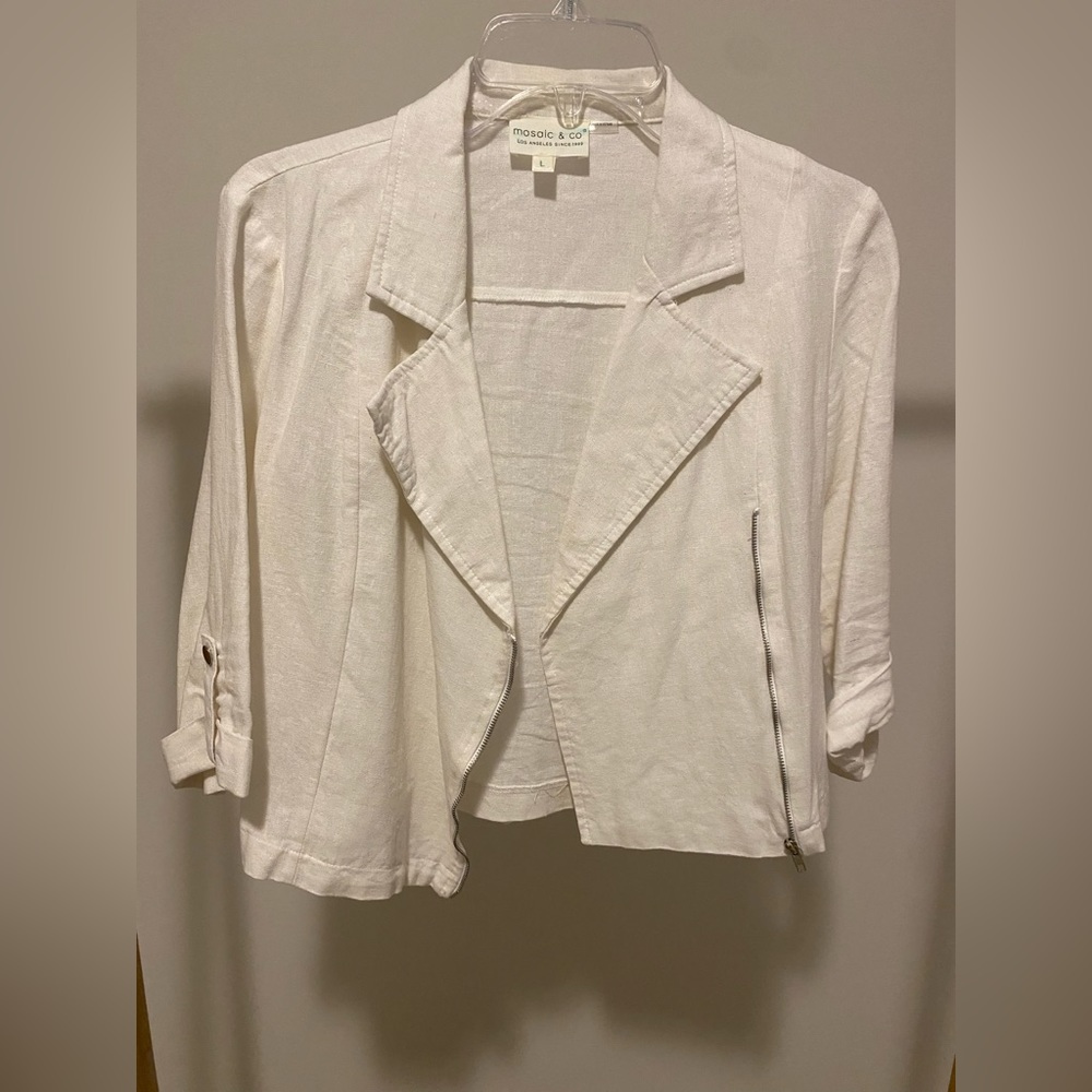 Lightweight White Linen Jacket L